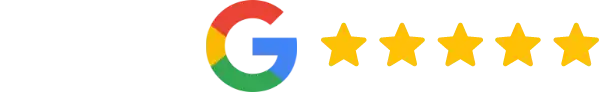 Banner with the text "Rate us on Google" alongside the Google logo and five gold stars, indicating a five-star rating.